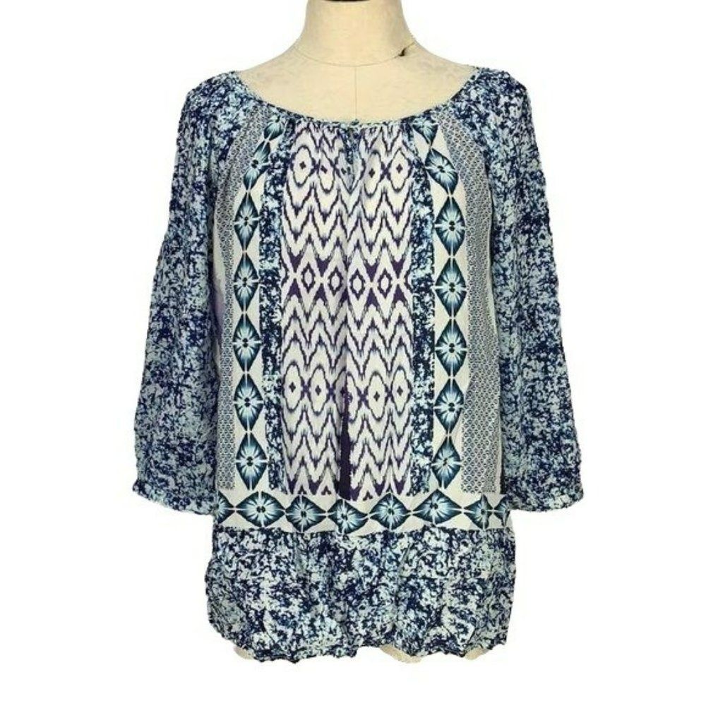 Grand and Greene Woman's Blue Abstract Rayon Blouse Size‎ Small
